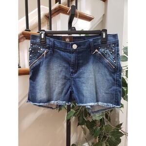 Rock & Republic Womens Lala Blue Denim Studded Cotton Straight Leg Shorts Size 8